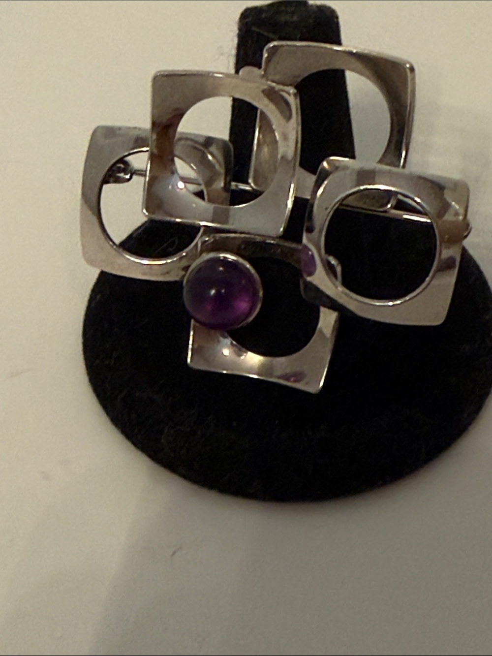 ANDREAS DAUB GERMANY BROOCH 835 SILVER PURPLE AMETHYST CABOCHON MCM VINTAGE 8.8g